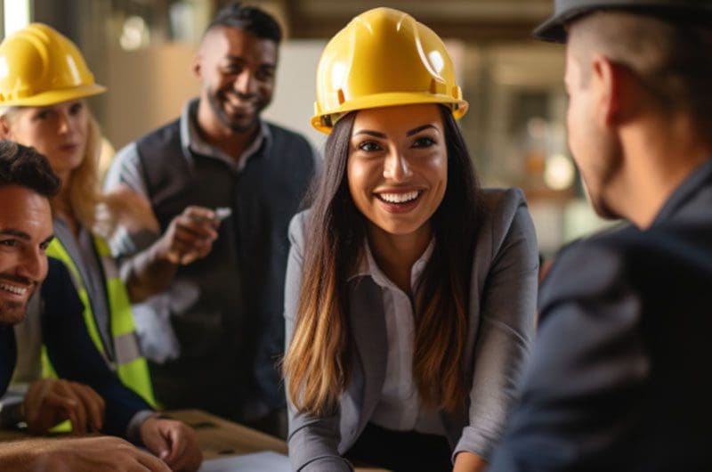 A team meet in a construction field